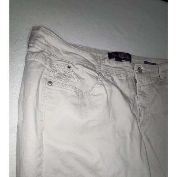 Gloria Vanderbilt Capris Womans 16 Tan Aiden Skimmer Stretch Bling Embroidery - Picture 2 of 11